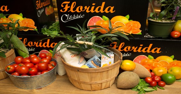 assortment of Florida grown agriculture commodities, including tomatoes, potatoes, and citrus